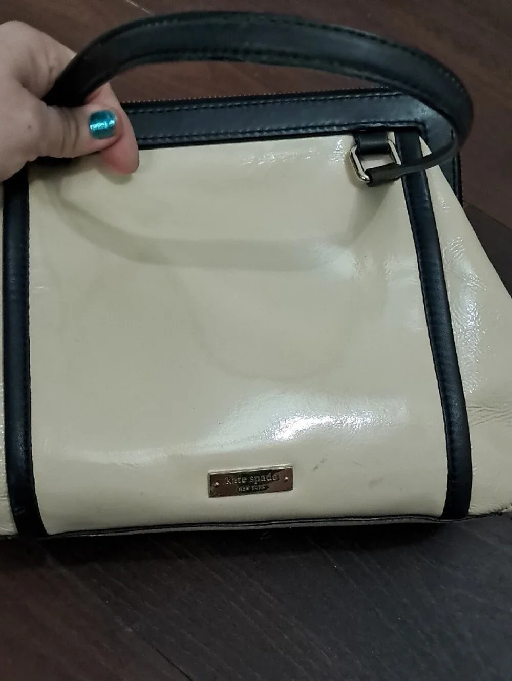 Cream and Black Structured Satchel Handbag